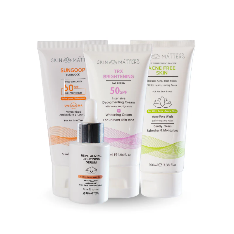 Skin Brightening Bundle Pakistan – TRX cream, vitamin C serum, face wash and sunscreen kit by Skin Matters